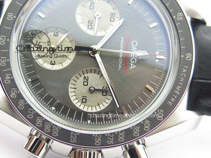 0322 Minimalist Speedmaster Apollo XVII Gray Dial On Black Leather Strap Manual Winding Chrono Movement 8222